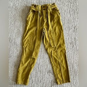 Mustard Yellow Tie Paperbag Dress Pants